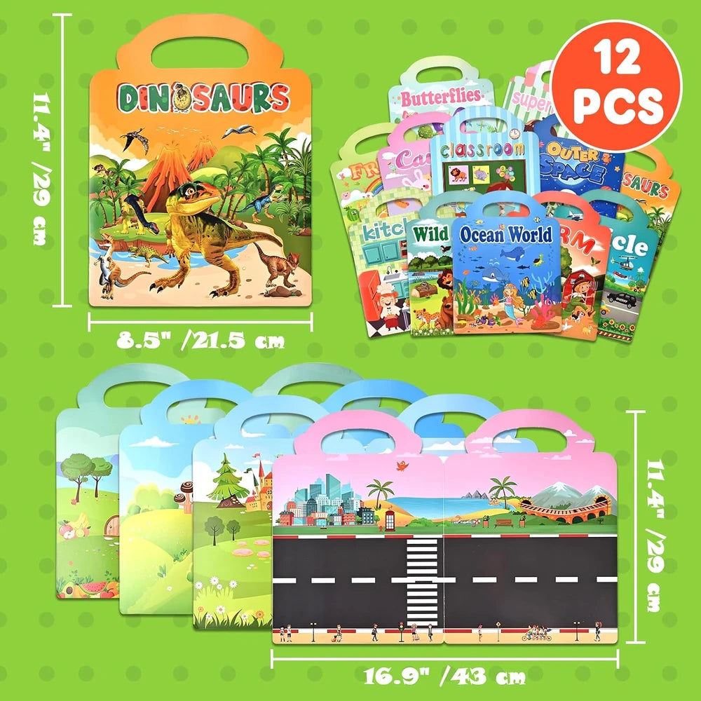 12 Pack Reusable Sticker Book 600+ Stickers