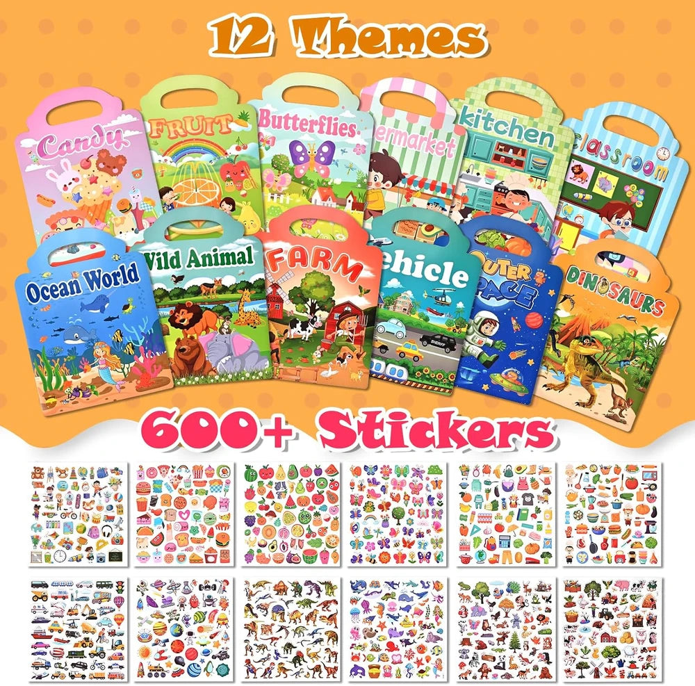 12 Pack Reusable Sticker Book 600+ Stickers